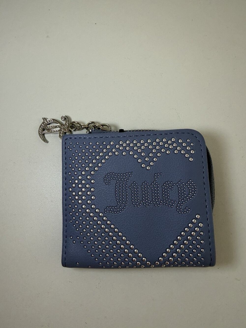 NWOT Juicy Couture State Of My Heart Card Case Key Fob Wallet Coin Dusty Blue